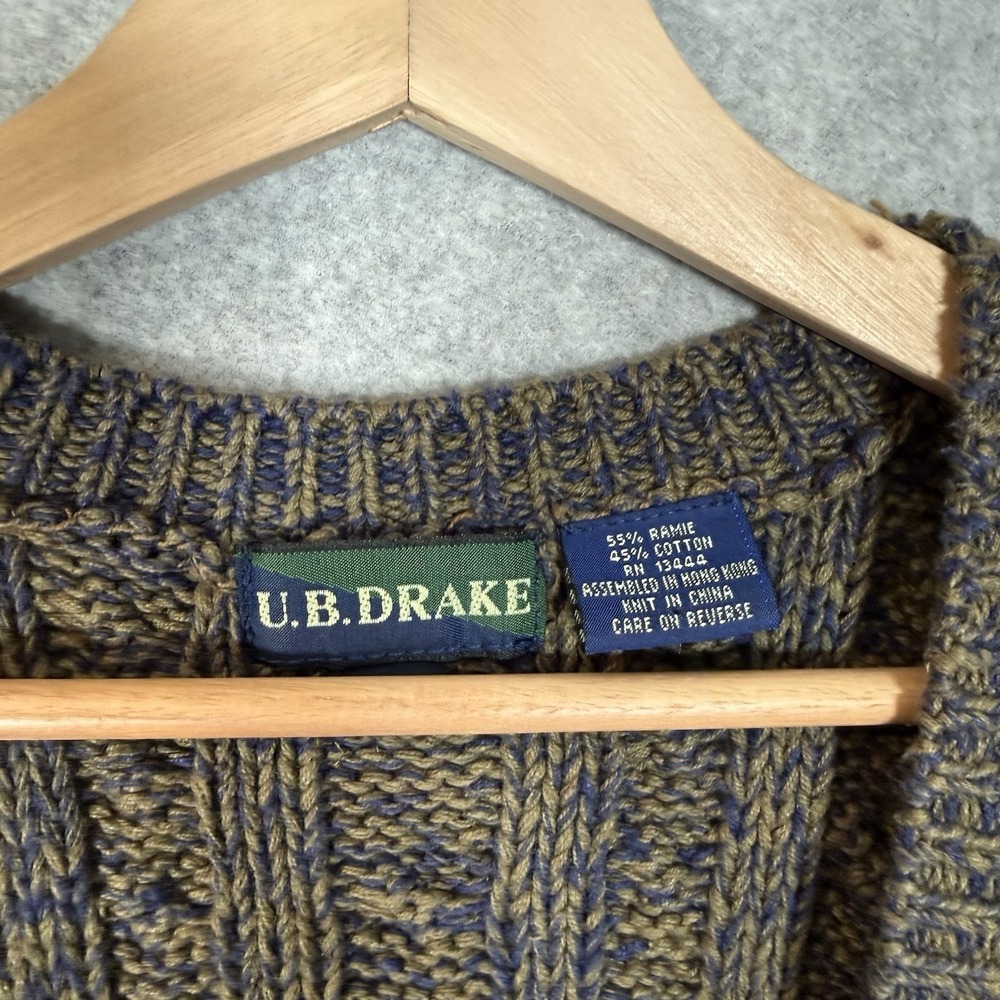 Vintage Sweater Vest Mens Large Green Button Front V Neck Cable Knit - Picture 6 of 6